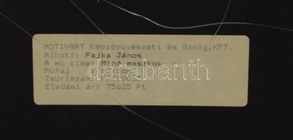 Fajka János (1935-2021): Minó maszkok. Tűzzománc, fémlemez, jelezve balra lent, hátoldalán autográf ...