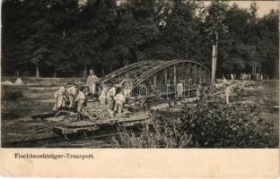 1905 Fischbauchträger-Transport / Cs. és kir. vasúti ezred hídépítés közben / Austro-Hungarian railway regiment, military railway bridge construction, soldiers. Verlag Julius Kühkopf 6164.(fl)