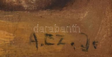 A Cz. J. jelzéssel: Kiskutya. Olaj, karton, jelzett. Dekoratív fakeretben, 14×12 cm