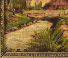 Lotz (?) jelzéssel: Jelenet. Olaj, vászon, sérült. Dekoratív, sérült fakeretben, 28×34,5 cm