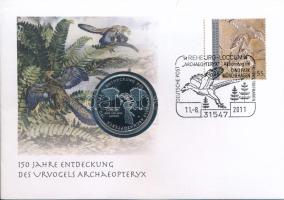 Németország 2011A 10E Cu-Ni Az Archeopteryx felfedezésének 150. évfordulója érmés borítékban, bélyeggel és bélyegzéssel T:UNC Germany 2011D 10 Euro Cu-Ni 150 Years of Archaeopteryx Discovery in coin envelope with stamps and cancellations C:UNC Krause KM#301