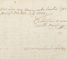 1785 Nagyhalász Eleizer Márton zsidó és Csuha Tamás közötti szerződés, melynek értelmében Csuha telk...