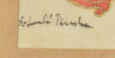 Szántó Piroska jelzéssel: Hölgy virágkosárral. Akvarell, selyem. Üvegezett fa keretben. 21x16 cm