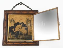 cca 19. sz. vége, antik japán borotválkozótükör, sérüléssel, pótlással, 26x26 cm