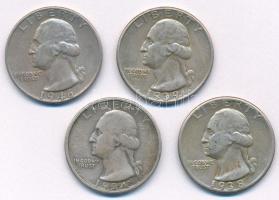 Amerikai Egyesült Államok 1934-1946. 1/4$ Ag "Washington quarter" (4x) T:VF
USA 1934-1946...