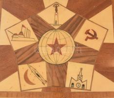 Szovjet intarziás pipatartó doboz, kopással, 38x34 cm