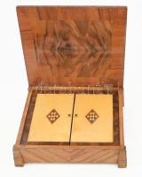 Szovjet intarziás pipatartó doboz, kopással, 38x34 cm