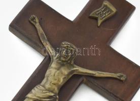 Fa feszület, bronz korpusszal, halálfejjel. XIX: sz. 26x14 cm