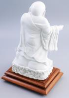 Herendi nevető Buddha. Jelzett, mázas fehér porcelán, kis kopással, fa talapzaton, teljes m: 33,5 cm