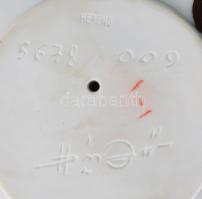 Herendi nevető Buddha. Jelzett, mázas fehér porcelán, kis kopással, fa talapzaton, teljes m: 33,5 cm