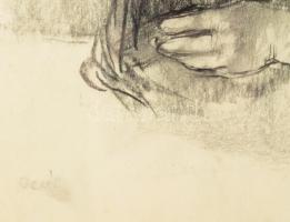 Aczél Ilona (1929-2000): Merengő. Szén, papír, jelzett. Üvegezett, dekoratív fakeretben. 25x35 cm