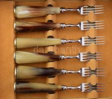 Southern & Richardson Sheffield vadász evőeszköz szett, 6 darab villa és 6 darab kés, szaru nyél...