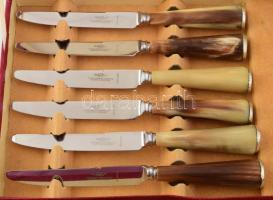 Southern & Richardson Sheffield vadász evőeszköz szett, 6 darab villa és 6 darab kés, szaru nyél...
