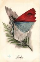 Serbie / Serbia. Art Nouveau butterfly lady with the colors of the Serbian national flag. Editions Aux Alliés Paris (EB)