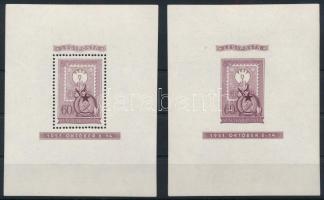 1951 Lila blokkpár, néhány apró ránc mindkét blokkok (900.000) / Mi block 20 lilac perforate and imperforate, small creases on both