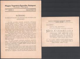 1947 A Magyar Vegetárius Egyesület fennállásának 50. évfordulója alkalmából tartott közgyűlés és megnyitó előadás meghívója (2 db)