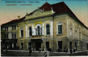 Rimaszombat, Rimavská Sobota; Hungária szálloda, étterem és kávéház, Lévai Izsó üzlete és saját kiadása / hotel, restaurant and café, publisher&#039;s shop + &quot;1938 Rimaszombat visszatért&quot; So. Stpl.