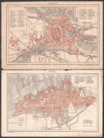 cca 1900 Debrecen, Sopron és Pécs városok térképe (3 db), a Pallas Nagy Lexikona mellékletei, változó állapotban, 23,5x15,5cm