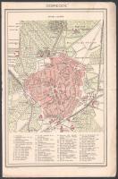 cca 1900 Debrecen, Sopron és Pécs városok térképe (3 db), a Pallas Nagy Lexikona mellékletei, változ...