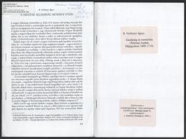 R. Várkonyi Ágnes: A magyar államiság Mohács után.; Gazdaság és mentalitás (Szirmai András feljegyzései 1688-1718.). Különlenyomatok, 121-144 p.;477-501 p. A szerző, R. Várkonyi Ágnes (1928-2014) Széchenyi-díjas történész, művelődéstörténész által DEDIKÁLT példány.