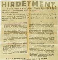 1946 A Vörös Hadsereg által igénybevett élelmiszerek ellenértékének kifizetéséről szóló rendelet hirdetménye, körbevágva 40x40 cm