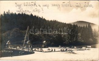 1927 Felsőzúgó-fürdő, Ruzsbachfürdő, Bad Ober Rauschenbach, Kúpele Vysné Ruzbachy; strand, fürdőzők / spa, bathers. Foto Pollyák photo