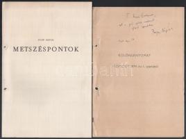 Papp Árpád: Metszéspontok. hn., 1972, (Kaposvár, Somogy m. Nyomdaipari Vállalat-ny.), 25+3 p. 2. kiadás. Kiadói papírkötés, a szélein lyukakkal. Megjelent 1000 példányban.; 1974 Különlenyomat a Somogy 1974. évi I. számából, 3-5 p.;  Mind a kettő Papp Árpád (1937-2010) költő, irodalomtörténész, műfordító által T. Szepes Erika (1946- ) irodalomtörténész, klasszika-filológus, vallástörténész, kritikus részére DEDIKÁLT példányok.