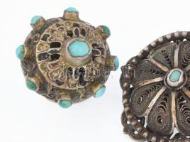 Ezüst (Ag) vegyes tétel türkizzel, jelzéssel és jelzés nélkül, bruttó: 35,5 g