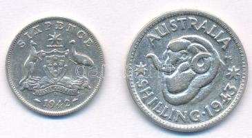Ausztrália 1943. 1Sh Ag "VI.György" + Ausztrália 1942. 6p Ag "VI.György" T:XF
A...