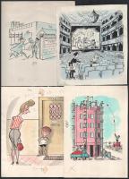 Szegő Gizi (1902-1985): össz. 10 db karikatúra. Vegyes technika, papír, mindegyik jelzett és egy kiv...