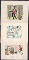 Szegő Gizi (1902-1985): össz. 10 db karikatúra. Vegyes technika, papír, mindegyik jelzett és egy kiv...