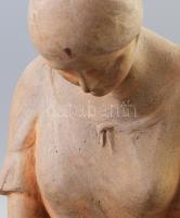 Makovinyi Kálmán (1904-1963): Bánat. Engóbozott terrakotta, jelzett, sérült, javított, m: 38 cm /// ...