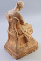 Makovinyi Kálmán (1904-1963): Bánat. Engóbozott terrakotta, jelzett, sérült, javított, m: 38 cm /// ...