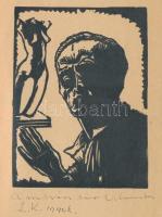 Olvashatatlan jelzéssel. Szobrász arcképe. Linómetszet, papír, lap széle szakadt és foltos, 12×9 cm