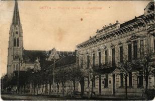 1912 Detta, Ghedu, Deta; Fő utca, templom. Ballon József kiadása / main street, church (fl)