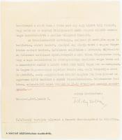 1947 Tildy Zoltán köztársasági elnök felhívó levele polgármesterekhez, a háború utáni könyvkiadás fellendítése érdekében, az Irodalombarátok Szövetségének munkájának támogatására