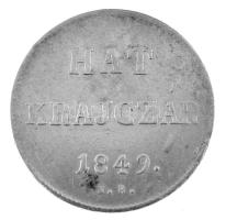 1849NB 6kr Ag T:XF,VF lapkahiba / Hungary 1849NB 6 Kreuzer Ag C:XF,VF planchet error Adamo B3