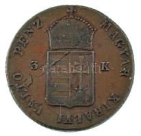 1849NB 3kr Cu T:XF,VF ph, lapkahiba / Hungary 1849NB 3 Kreuzer Cu C:XF,VF edge error, planchet error...