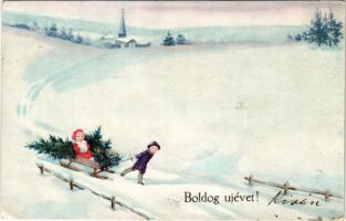 1922 Boldog Újévet! / New Year greeting art postcard, sled. LP 324/I. (EK)