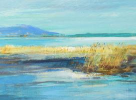 Vágfalvi Ottó (1925-2015): "Fehér felhők" (Balatoni táj). Olaj, farost, jelezve jobbra len...