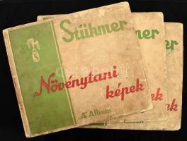 cca 1920-1940 Stühmer Növénytani képek. A-B-C album. "A" Album: 6 levélen 48 kép (25-48.,133-168. sz. képek.) "B" Album: 6 levélen 48 kép (1-24.,49-60.,169-180. sz. képek.) "C" Album: 6 levélen 48 kép ( 73-84., 97-120.,145-156. sz. képek.) Bp., é.n. Zahler Breuer. Teljes gyűjtői albumok. Kiadói haránt-alakú papírkötések, kopott, foltos borítókkal, a gerinceken kis sérülésekkel, 28x32 cm.