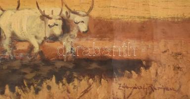 Zábráczky Remecz Lajos, működött 1940 körül: Alföldi jelenet. Olaj, vászon, feltekerve, kissé sérült...