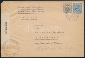 1945 Levél 2 bélyeges bérmentesítéssel Budapestre brit cenzúrával / Cover with 2 stamps to Budapest, with British censorship