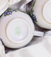 Hollóházi 6 személyes csésze alátéttel szett cukortartóval, jelzett, eredeti dobozában