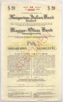 Budapest ~1930. "Magyar - Olasz Bank Részvénytársaság" 7 1/2%-os záloglevél 20$-ról, "SPECIMEN" felülbélyegzéssel, szelvényekkel T:F / Budapest ~1930. "Hungarian - Italian Bank Share Company" 7 1/2% bond about 20 Dollars, with "SPECIMEN" overprint, with coupons C:F