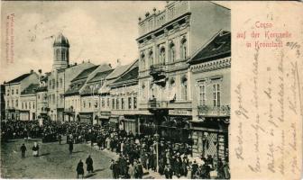 1899 (Vorläufer) Brassó, Kronstadt, Brasov; Corso auf der Kornzeile / Búzasor, Servatius & Graef, Victor Stehlik üzlete, piac. W. Hiemesch kiadása / street view, shops, market (r)