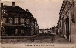 1910 Szászrégen, Sächsisch-Regen, Reghin; Dedrádi utca, Joh. Schön jun., Csenger Anna üzlete / Dedradergasse / street view, shops (EB)