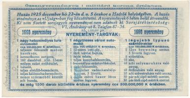 Budapest 1925. "Hadirokkantak, Hadiözvegyek, Hadiárvák Nemzeti Szövetsége Tárgysorsjátéka"...