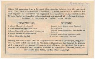 Budapest 1925. "A Budapesti Színészek Szövetsége Nyugdíjintézetének javára" színészsorsjeg...