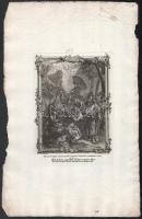 cca 1750-1800 4 db bibliai-egyházi témájú metszet, egyik Poussin után, rézmetszet, papír, jelzett a metszeten, latin és német nyelvű feliratokkal, lap széle részben sérült és foltos, 20x14,5 cm.